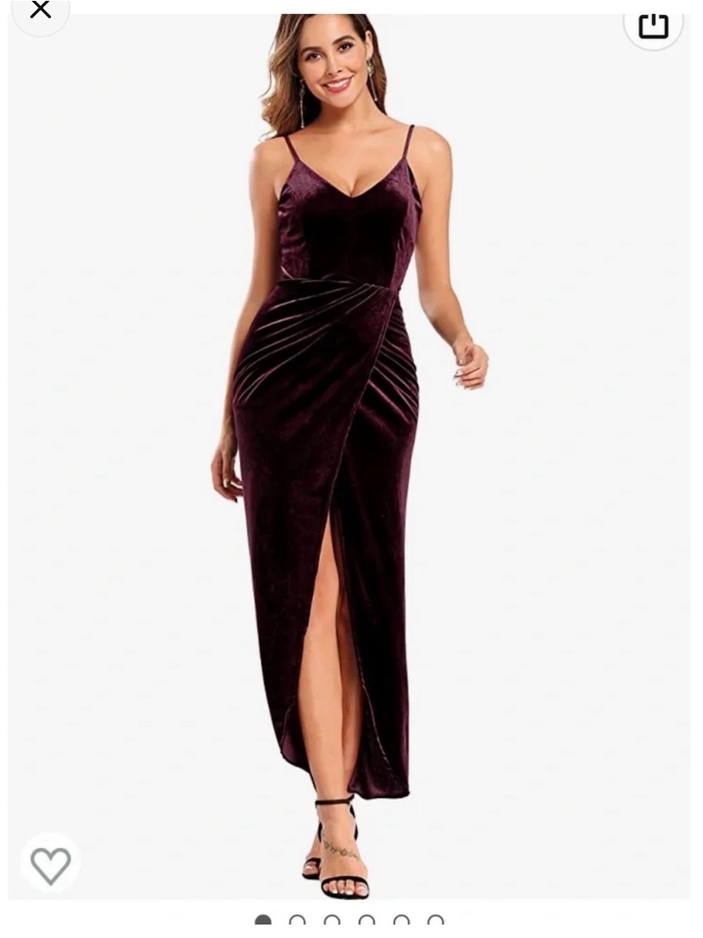 Velvet Spaghetti-Strap Evening Dress in Deep Plum